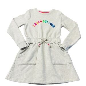 Boden Light Gray Sweatshirt Dress with Colorful Lettering Laugh Out Loud